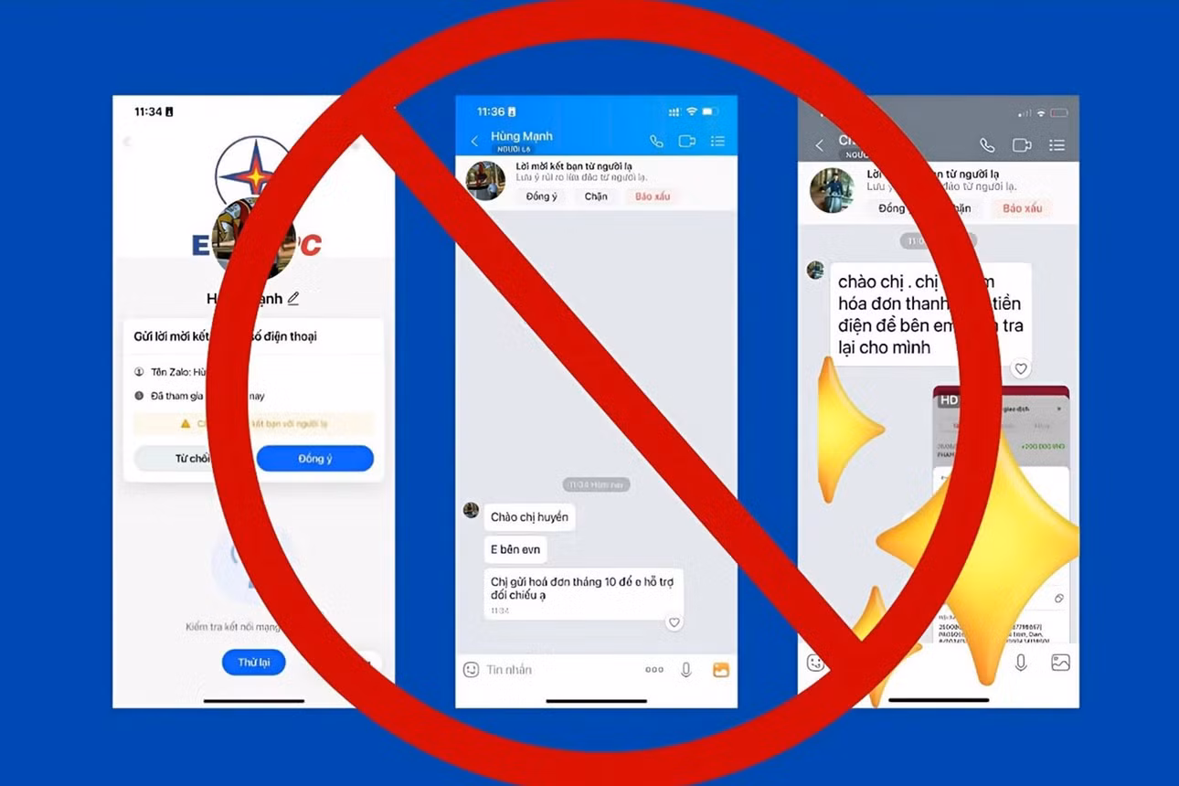 Đối tượng lừa đảo gửi tin nhắn qua SMS hoặc Zalo với nội dung giả mạo từ phía công ty điện lực, yêu cầu người dân thanh toán tiền điện. Ảnh: NCSC