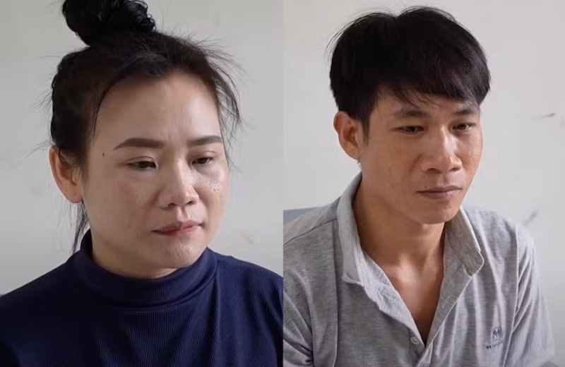Nguyễn Minh Tiến và Nguyễn Mộng Thùy Dương tại cơ quan Công an.