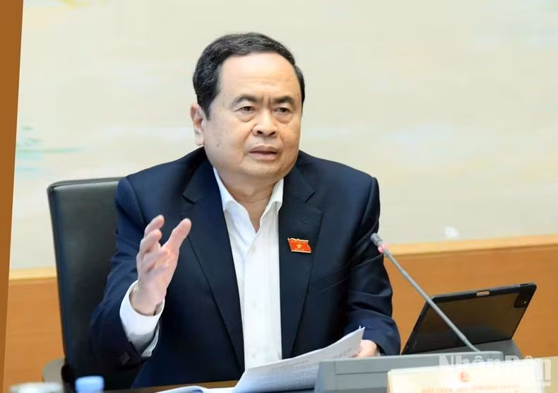Chủ tịch Quốc hội Trần Thanh Mẫn phát biểu tại phiên họp. (Ảnh: DUY LINH)