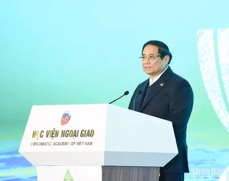 Thủ tướng Phạm Minh Chính phát biểu tại Diễn đàn Tương lai ASEAN 2025. (Ảnh: TRẦN HẢI)