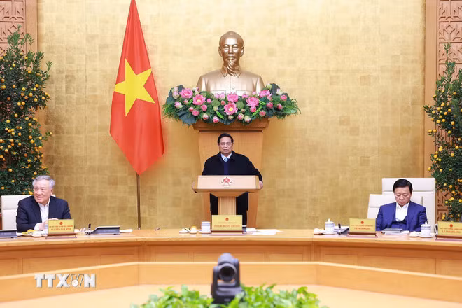 Thủ tướng Phạm Minh Chính chủ trì cuộc họp. (Ảnh: Dương Giang/TTXVN)