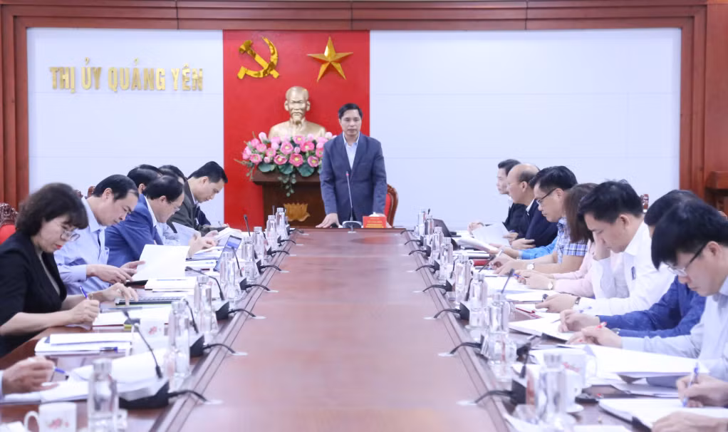 Đồng chí Vũ Văn Diện, Phó Chủ tịch UBND tỉnh, Tổ trưởng Tổ công tác phát biểu chỉ đạo tại cuộc họp.