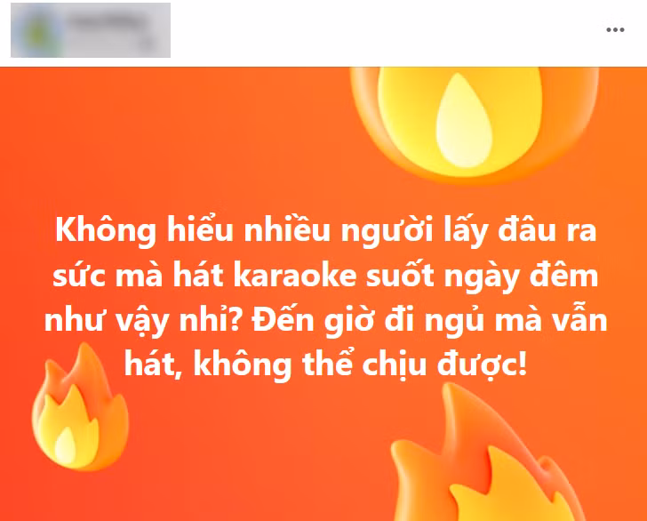 Một cư dân mạng bày tỏ sự bức xúc vì liên tục bị "tra tấn" bởi tiếng hát karaoke (Ảnh chụp màn hình).