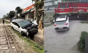Ô tô bị tàu hỏa đâm biến dạng khi băng qua đường sắt ở Bắc Ninh