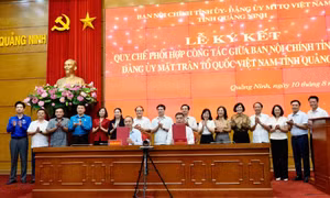 Ký kết quy chế phối hợp giữa Ban Nội chính Tỉnh ủy và Đảng ủy MTTQ tỉnh
