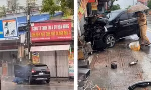 Húc văng xe đạp điện rồi lao vào nhà dân, tài xế ô tô ngã lăn lộn ra đường