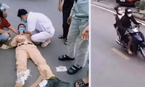 Đôi nam nữ không đội mũ bảo hiểm, lao thẳng xe vào Cảnh sát giao thông