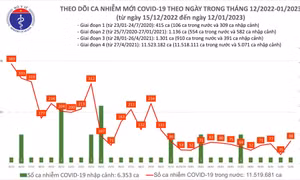 Ngày 12/1: Ca mắc COVID-19 tại Việt Nam tăng gấp hơn 2 lần trong 24h qua