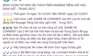 Bình chọn thí sinh yêu thích trên fanpage Tiếng hát Hữu nghị Việt - Trung 2021