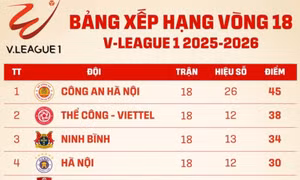 Bảng xếp hạng V-League vòng 18: CLB Đà Nẵng xuống chót bảng