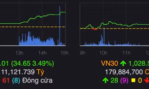 Hơn 80 mã tăng trần, VN-Index trở lại mốc 1.000 điểm
