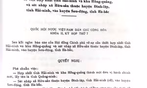 Hợp nhất tỉnh Hải Ninh và khu Hồng Quảng thành tỉnh Quảng Ninh