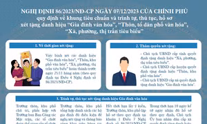Nghị định số 86/2023/NĐ-CP của Chính phủ quy định về khung tiêu chuẩn và trình tự, thủ tục, hồ sơ xét tặng danh hiệu “Gia đình văn hóa”, “Thôn, Tổ dân phố văn hóa”, “Xã, phường, thị trấn tiêu biểu”