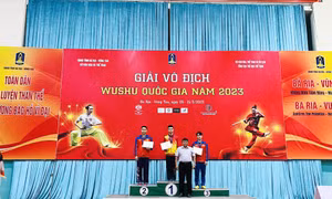 Vũ Văn Tuấn (Quảng Ninh) đoạt "cú đúp" HCV tại Giải Vô địch Wushu Quốc gia 2023