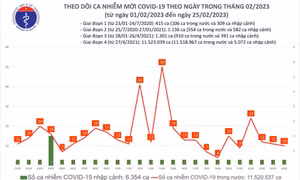 Ngày 25/2: Ca mắc mới COVID-19 gấp 2,5 lần bệnh nhân khỏi