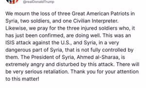 Tổng thống Trump quyết “trả đũa nặng nề” vụ lính Mỹ bị sát hại tại Syria
