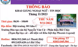 Trường Đào tạo cán bộ Nguyễn Văn Cừ - Trung tâm Ngoại ngữ - Tin học thông báo tuyển sinh tháng 11
