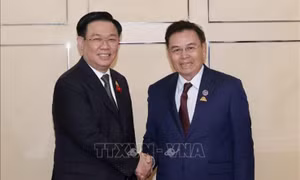 Chủ tịch Quốc hội Vương Đình Huệ gặp Chủ tịch Quốc hội Lào Saysomphone Phomvihane