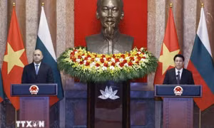 Hai nhà lãnh đạo Việt Nam-Bulgaria chia sẻ thông tin tại buổi gặp gỡ báo chí