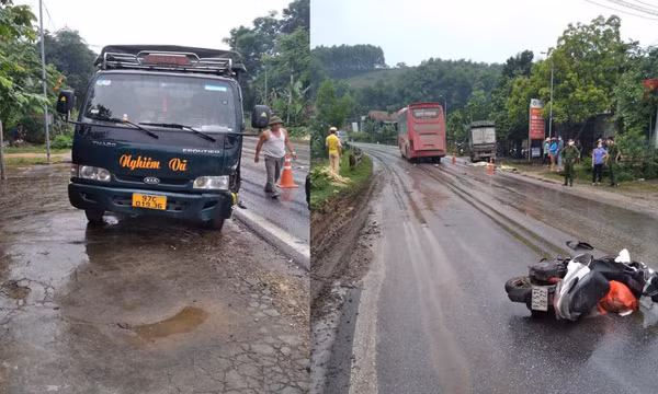 Hai mẹ con ngồi sau xe máy ngã ra đường, bị xe tải cán qua chết thảm