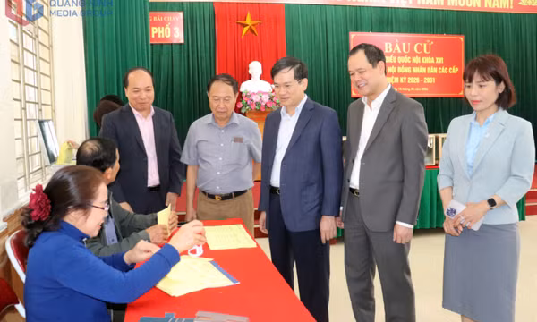 Phó Bí thư Tỉnh ủy, Chủ tịch Ủy ban MTTQ tỉnh Vũ Quyết Tiến kiểm tra công tác bầu cử tại phường Bãi Cháy