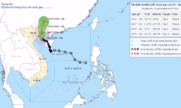 Bản tin phát lúc 11h00 về cơn bão số 01: Tâm bão cách Móng Cái khoảng 145km; Cô Tô có gió mạnh cấp 7, giật cấp 9