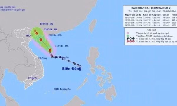 Bão số 2 di chuyển hướng Tây Bắc, Bắc Bộ và Thanh Hóa có mưa lớn kéo dài
