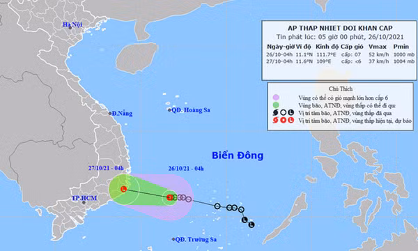 Thời tiết ngày 26/10: Áp thấp gây mưa to khu vực Trung Trung Bộ, Tây Nguyên và Nam Bộ