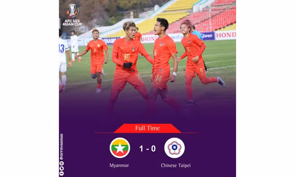 Thắng Đài Loan 1-0, U23 Myanmar hướng tới trận quyết chiến với U23 Việt Nam
