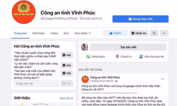 Điều tra đối tượng tấn công Fanpage của Công an tỉnh Vĩnh Phúc