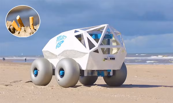 Robot AI nhặt đầu lọc thuốc lá trên bãi biển