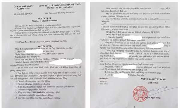 Móng Cái: Phạt hành chính, buộc cách ly tập trung 14 ngày tự trả phí đối với người khai báo y tế gian dối