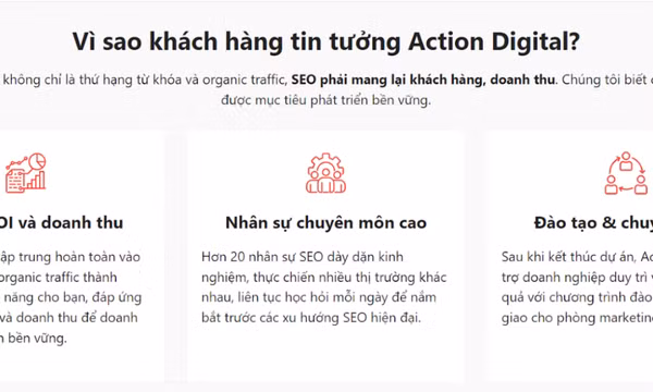 Actiondigital.vn cung cấp dịch vụ SEO toàn diện uy tín