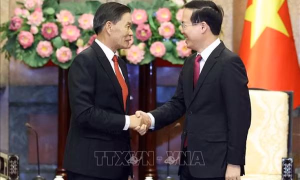 Chủ tịch nước tiếp Đoàn đại biểu Trung ương Mặt trận Lào xây dựng đất nước