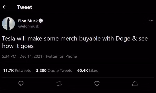 Câu nói của Elon Musk khiến giá Dogecoin bật tăng
