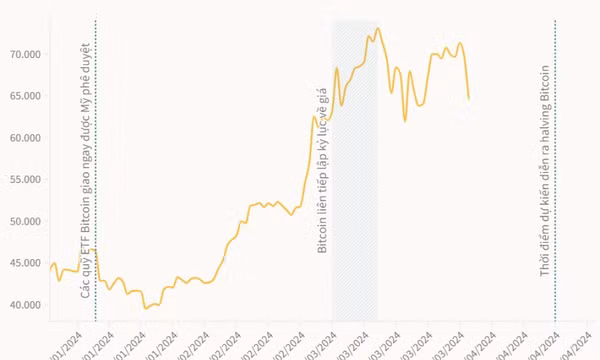 Bitcoin mất mốc 65.000 USD