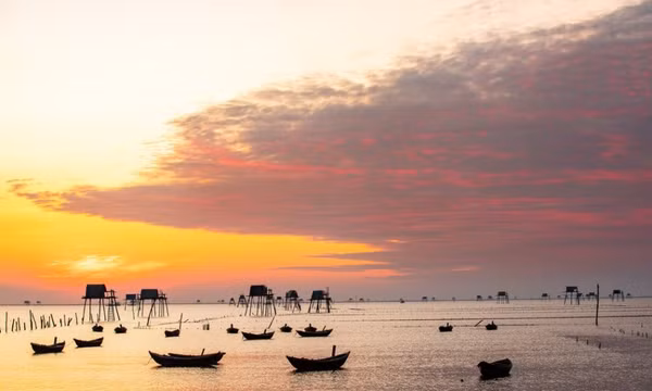 Mưu sinh trong ánh bình minh như dát vàng trên biển vô cực