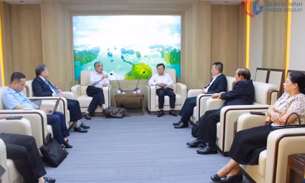Đồng chí Cao Tường Huy, Uỷ viên Ban Thường vụ Tỉnh uỷ, Bí thư Đảng uỷ đặc khu Vân Đồn làm việc với Hội đồng Tư vấn Chính sách của Thủ tướng Chính phủ