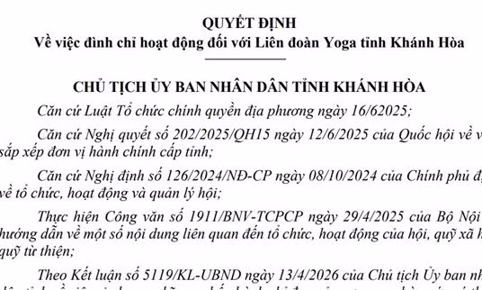 Đình chỉ hoạt động Liên đoàn Yoga tỉnh Khánh Hòa