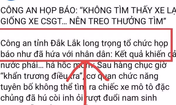 Thông tin họp báo liên quan đến vụ tai nạn giao thông khiến nam sinh lớp 12 tử vong ở Đắk Lắk lan truyền trên mạng xã hội là sai sự thật