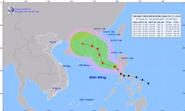 Bão Nalgae đã đi vào Biển Đông, trở thành cơn bão số 7