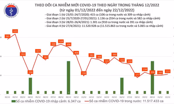 Ngày 22/12: Có 213 ca COVID-19 mới