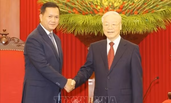 Tổng Bí thư Nguyễn Phú Trọng tiếp Thủ tướng Campuchia Hun Manet
