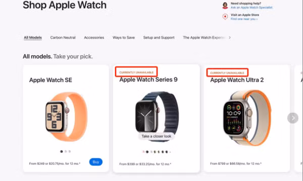 Apple Watch Series 9 và Ultra 2 chính thức bị ngừng bán