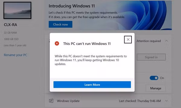 Microsoft sửa lỗi ứng dụng PC Health Check