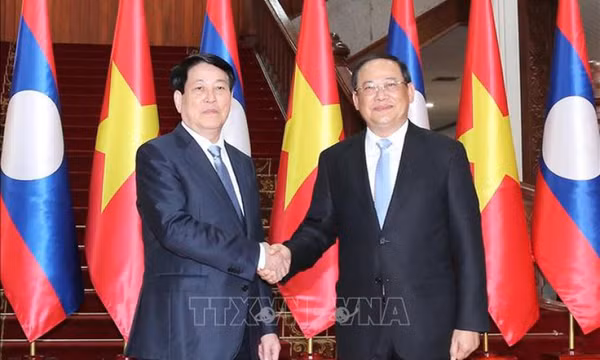 Chủ tịch nước Lương Cường hội kiến Thủ tướng Chính phủ Lào Sonexay Siphandone