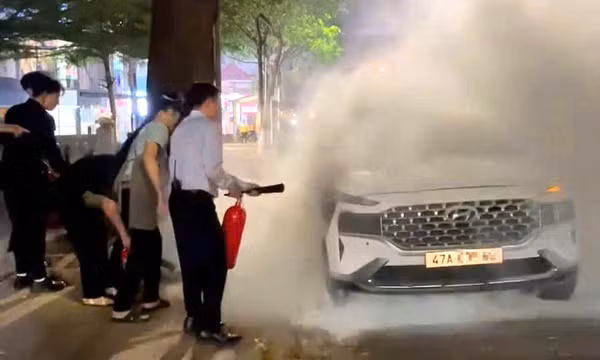Xế hộp đang đậu bên đường bỗng nhiên bốc cháy
