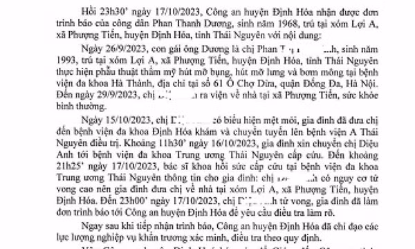 Một phụ nữ tử vong bất thường sau khi hút mỡ, bơm mông gần 1 tháng