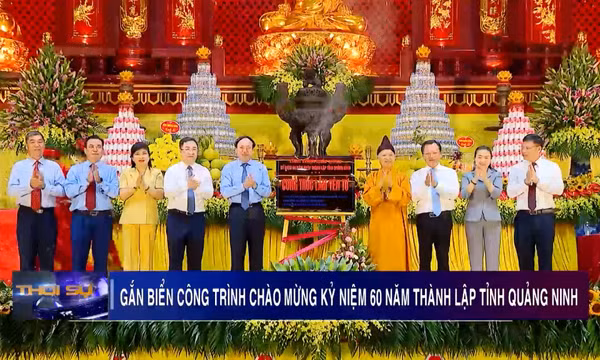 Gắn biển công trình chào mừng 60 năm Ngày thành lập tỉnh tại Cung Trúc lâm Yên Tử