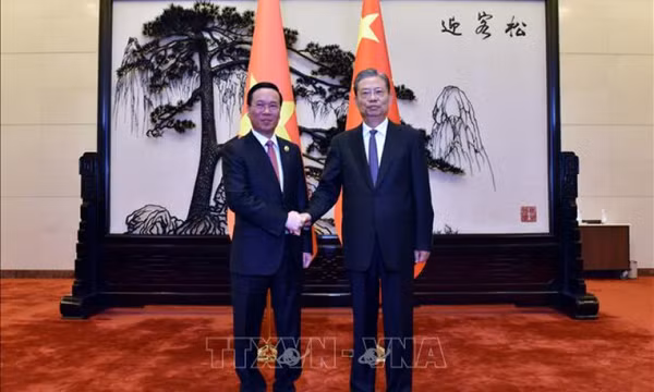 Chủ tịch nước Võ Văn Thưởng hội kiến Ủy viên trưởng Nhân đại toàn quốc Trung Quốc Triệu Lạc Tế